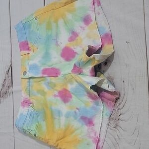 JUDY Blue Pastel Tie Dye Cutoff Shorts size Large Raw Hem Frayed
